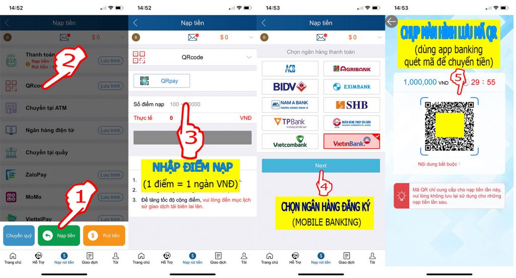 Nạp tiền Kubet bằng quet mã qr code