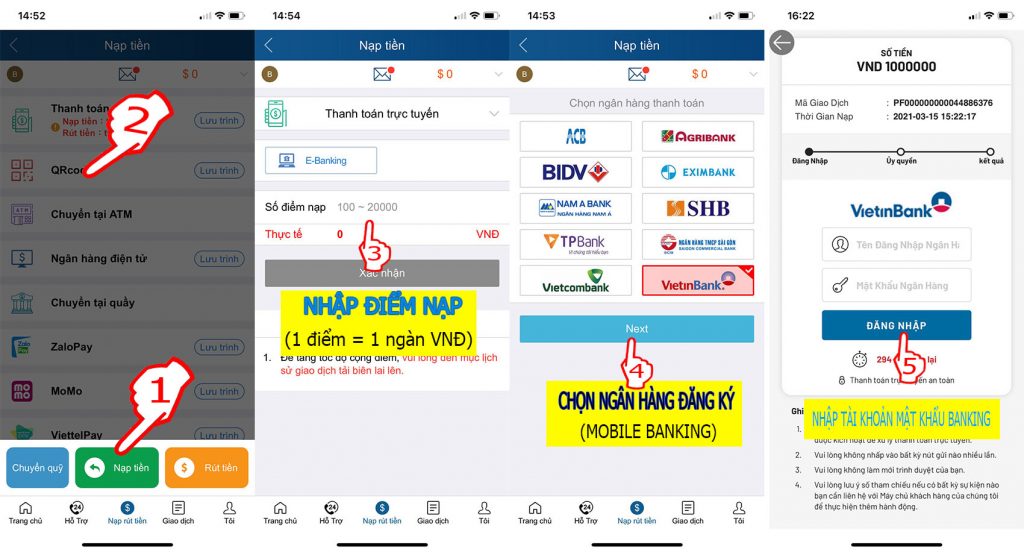Hướng dẫn nạp tiền bằng thanh toán trực tuyên