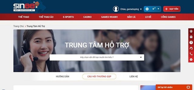 Đánh giá sin88 không thể bỏ qua chất lượng CSKH rất tận tâm và chuyên nghiệp